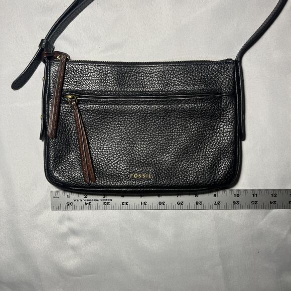 FOSSIL Black Pebbled LEATHER Multi Pocket Crossbody Shoulder Bag Purse Classic - Picture 13 of 15